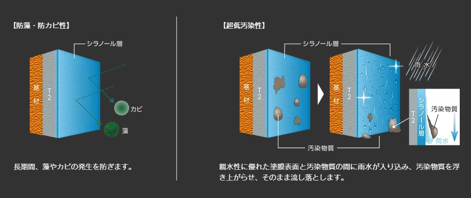 防藻・防カビ効果、超低汚染性